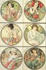 6 circular pictures with female figures set against seasonal landscapes that represent each of the months between July and December