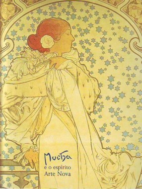 Alphonse Mucha and the Spirit of Art Nouveau, Museu Calouste Gulbenkian, Lisbon Poster based on Mucha's 'Dame aux Camélias' with small text in bottom left 'Mucha e o espirito Arte Nova'