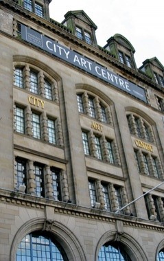 City Art Centre, Edinburgh Exterior view of the facade of the City Art Centre seen from below