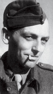 Jiří Mucha in RAF uniform Head and shoulders of a man in a military uniform with a cigarette in his mouth